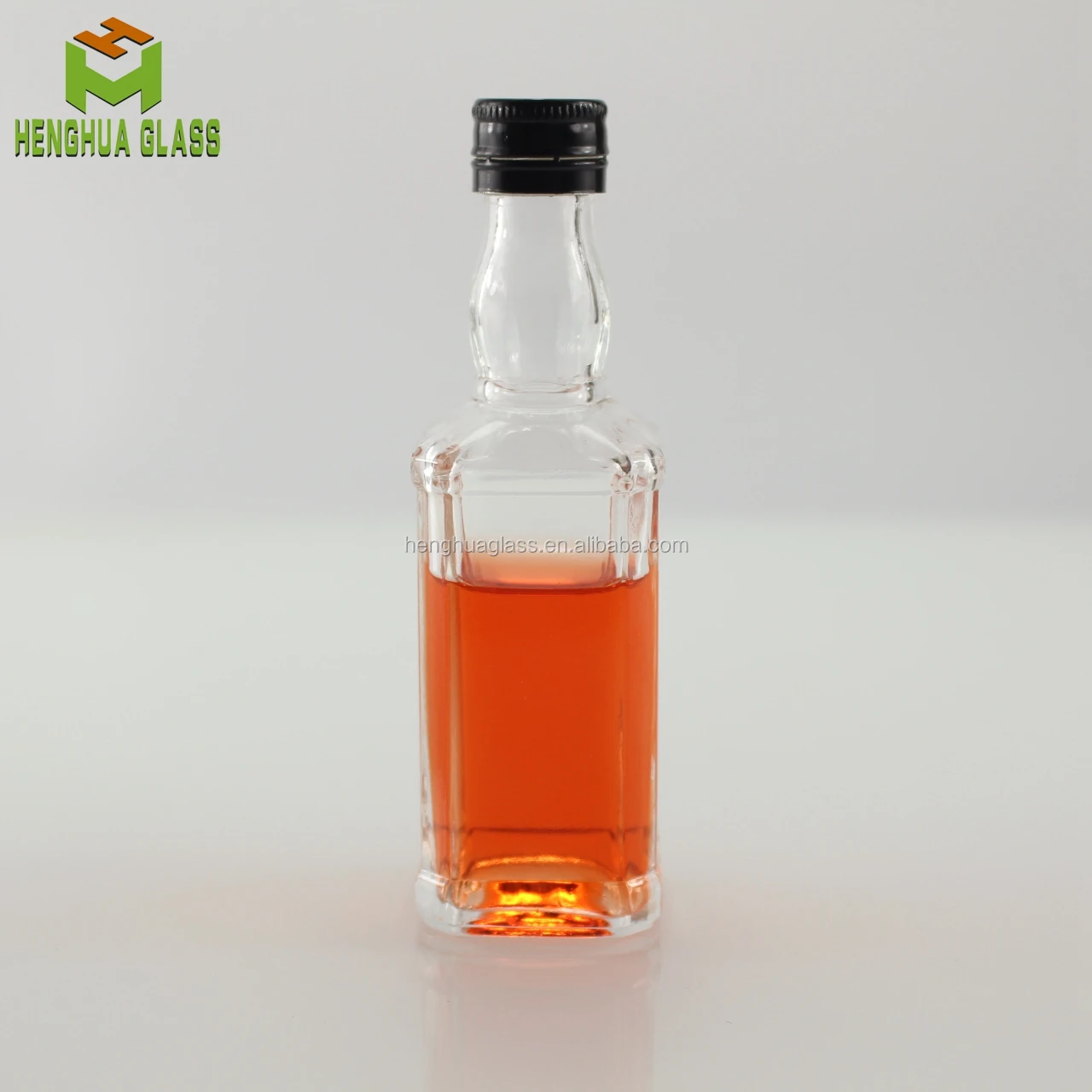 WHOLESALE 50ML MINI JACK  BOTTLE  WHISKEY LIQUEUR SQUARE GLASS Container BOTTLE WITH SCREW CAPS