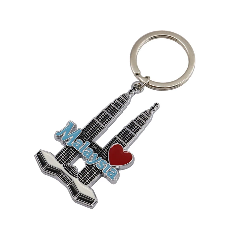 Customized Metal twin towers tourist attractions car pendant promotional gift keychain