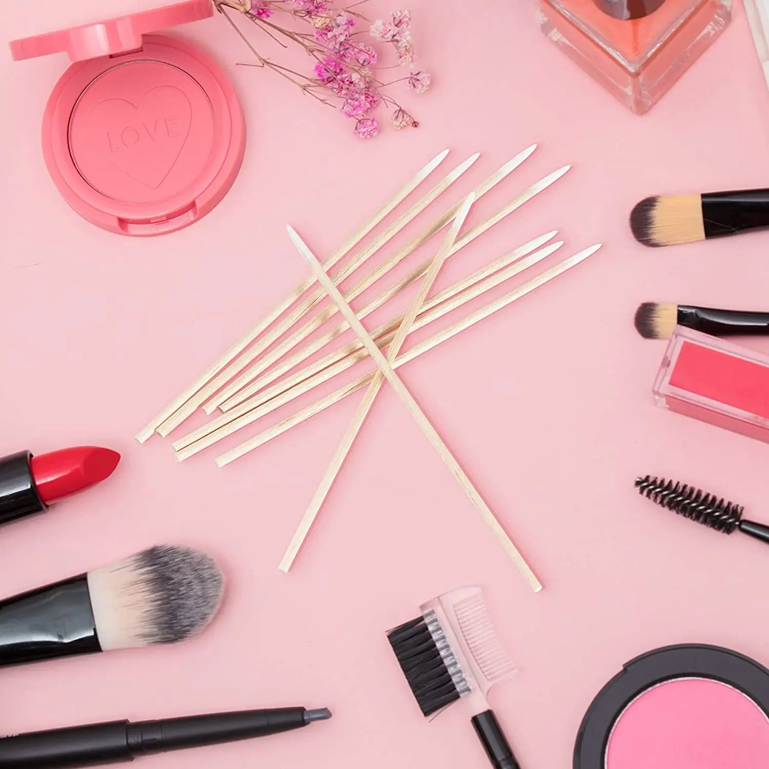 Eco Friendly Disposable Wooden Stick Craft Sharp Pointed Clean Organic Micro Cotton Buds Swabs For Eyelash Cleaner