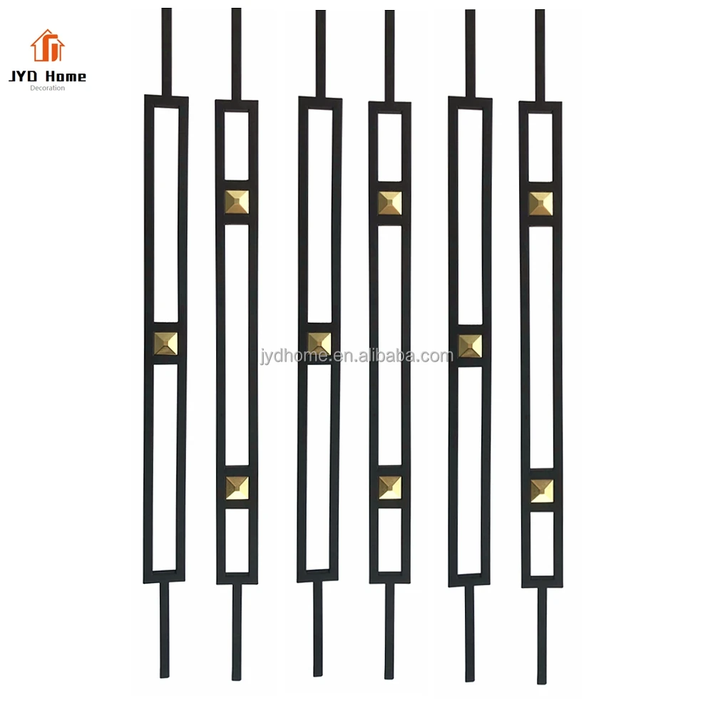 Wholesale of  Indoor Decorative Square Double Bars Skinny Panels Wrought Iron Staircase Balusters Metal Stair Spindles