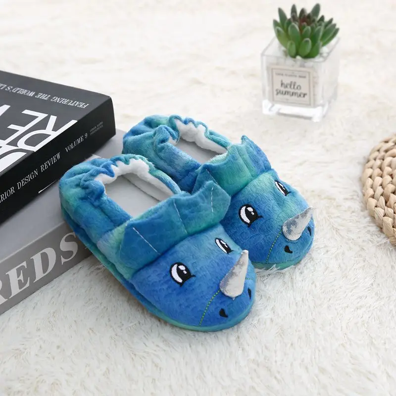 children horn design cute festive fleece home slippers 3D animal comfort soft indoor bedroom slippers for kids teenager toddle