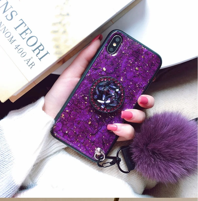 Case For iPhone 13 XR 8 Plus PC TPU Bracket Coloured Marble Pattern With Rope Phone Mobile Cover (62338795254)