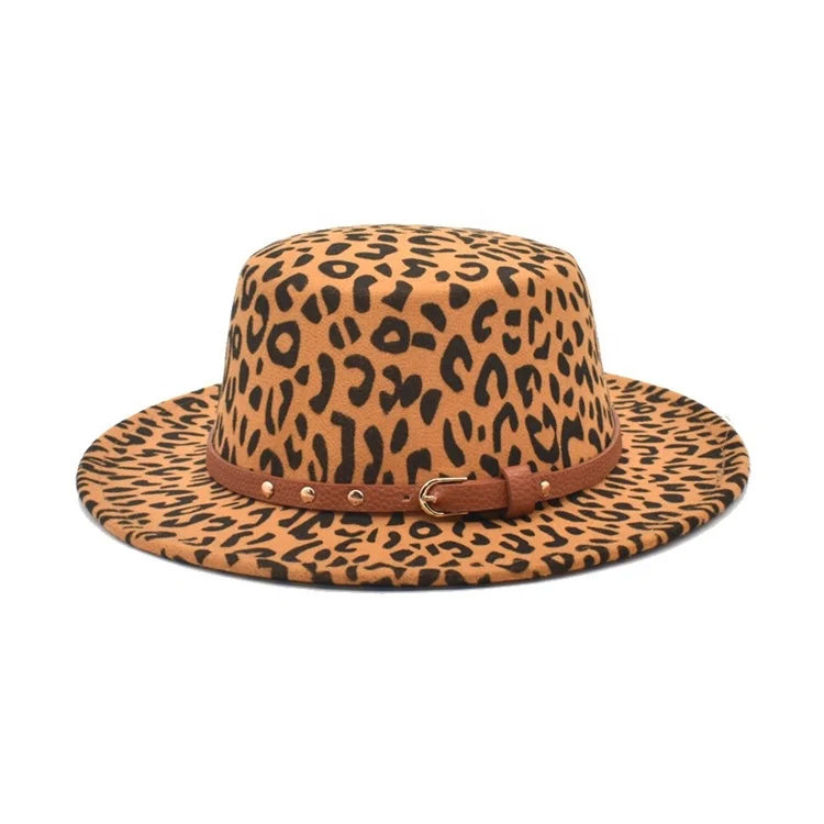 Simple Men Gangster Trilby Felt Wool Leopard Wide Brims Distressed Fedora Round Hats Women Elegant Lady Winter Autumn Jazz Caps