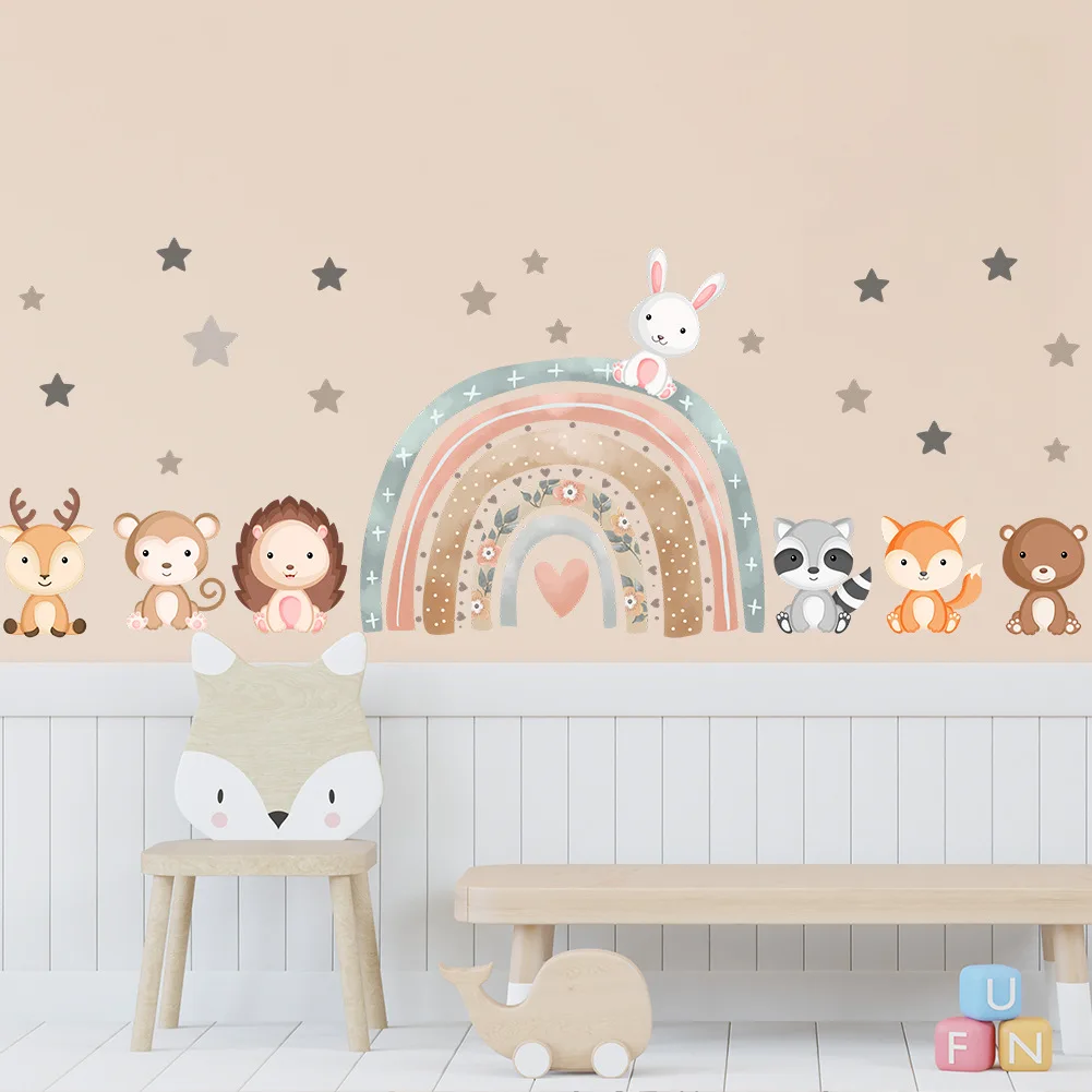 High quality stars cute animal stickers for kids rainbow wall sticker water proof sticker for home decor living room
