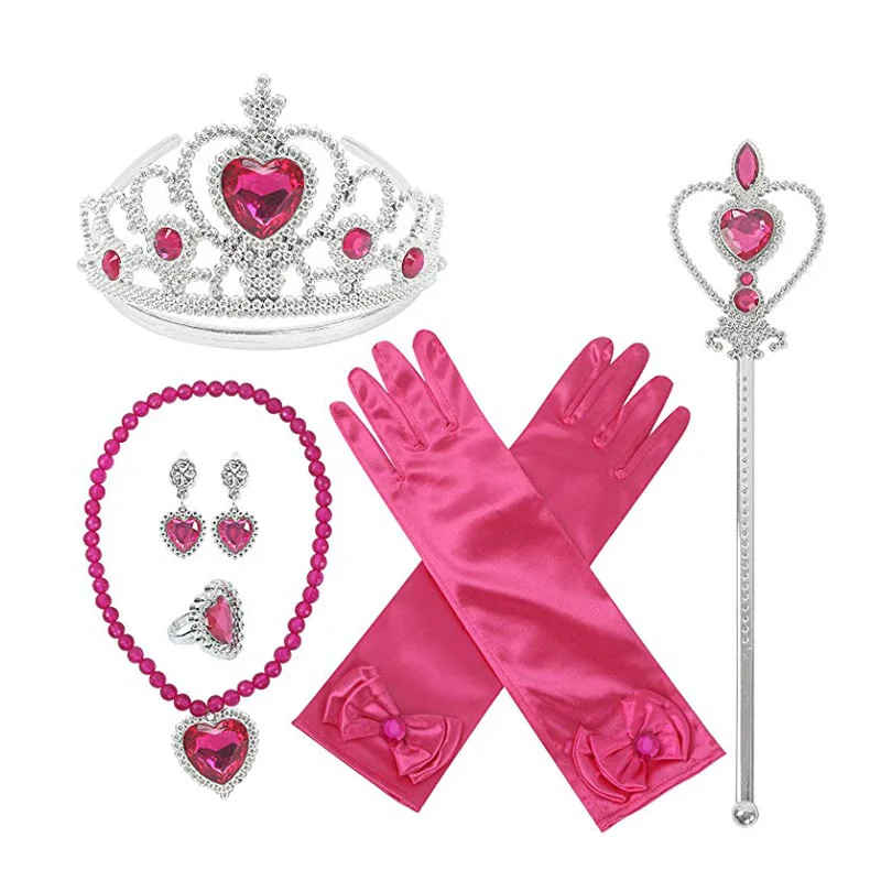 Princess Dress Up Accessories Set Girls Jewelry Scepter Necklace Earrings Gloves Rings Bracelets Elsa Wig Braid Crown