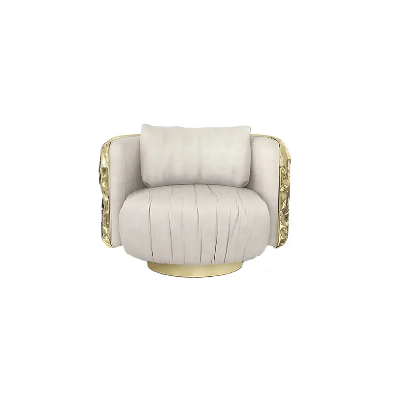 Luxury Living Room Leisure Chair Golden Polish Brass Accent Chair Genuine Leather Armchair For Hotel Home