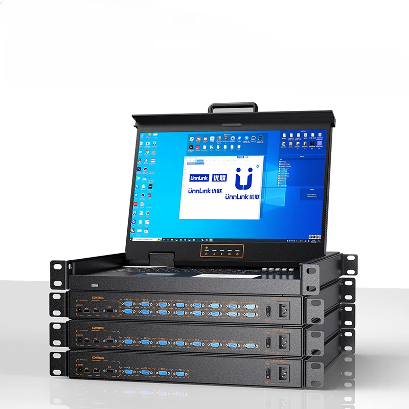 Unnlink LCD VGA KVM Switch OSD Hot Key Switching 4/8/16 Input 1 Output KVM Console 17/17.3/19 Inch Screen Cascade Cabinet Design