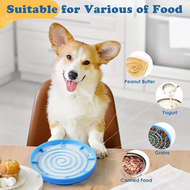 Round Slow Feeder Pet Food Bowl Slow Eating Silicone Pet Lick Bowl For Dogs and Cats Anti Gulping Nonslip Bowl with Suction Cups