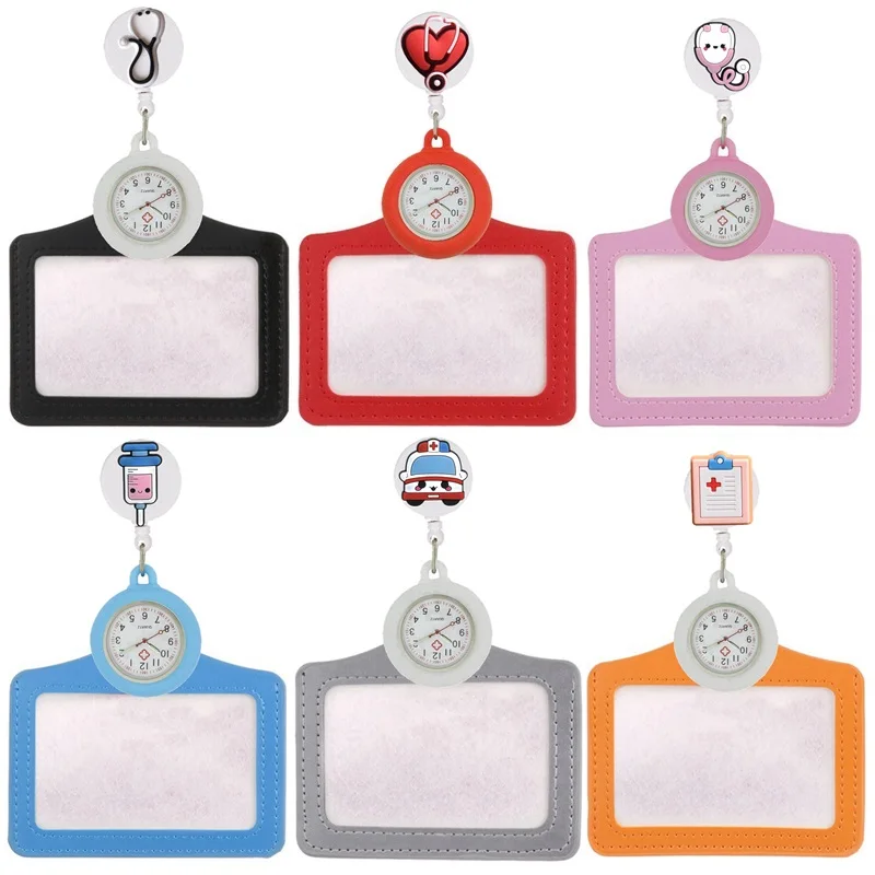 Cartoon Smile Syringe Stethoscope Badge Reel Clip Retractable Nurse Doctor Pocket Watches Cards Holders for Hospital Medical