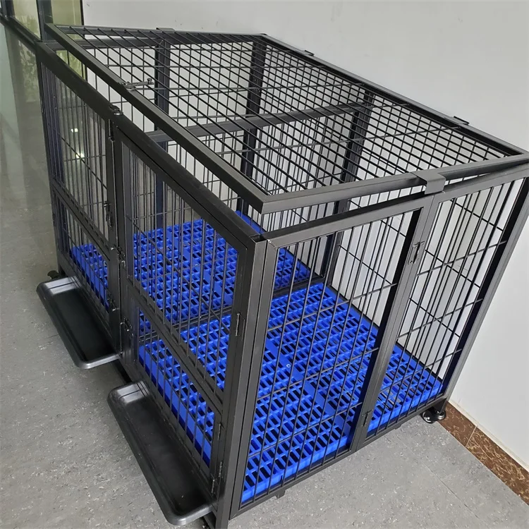 Single layer double door giant dog cage black customizable dog cage plastic flooring