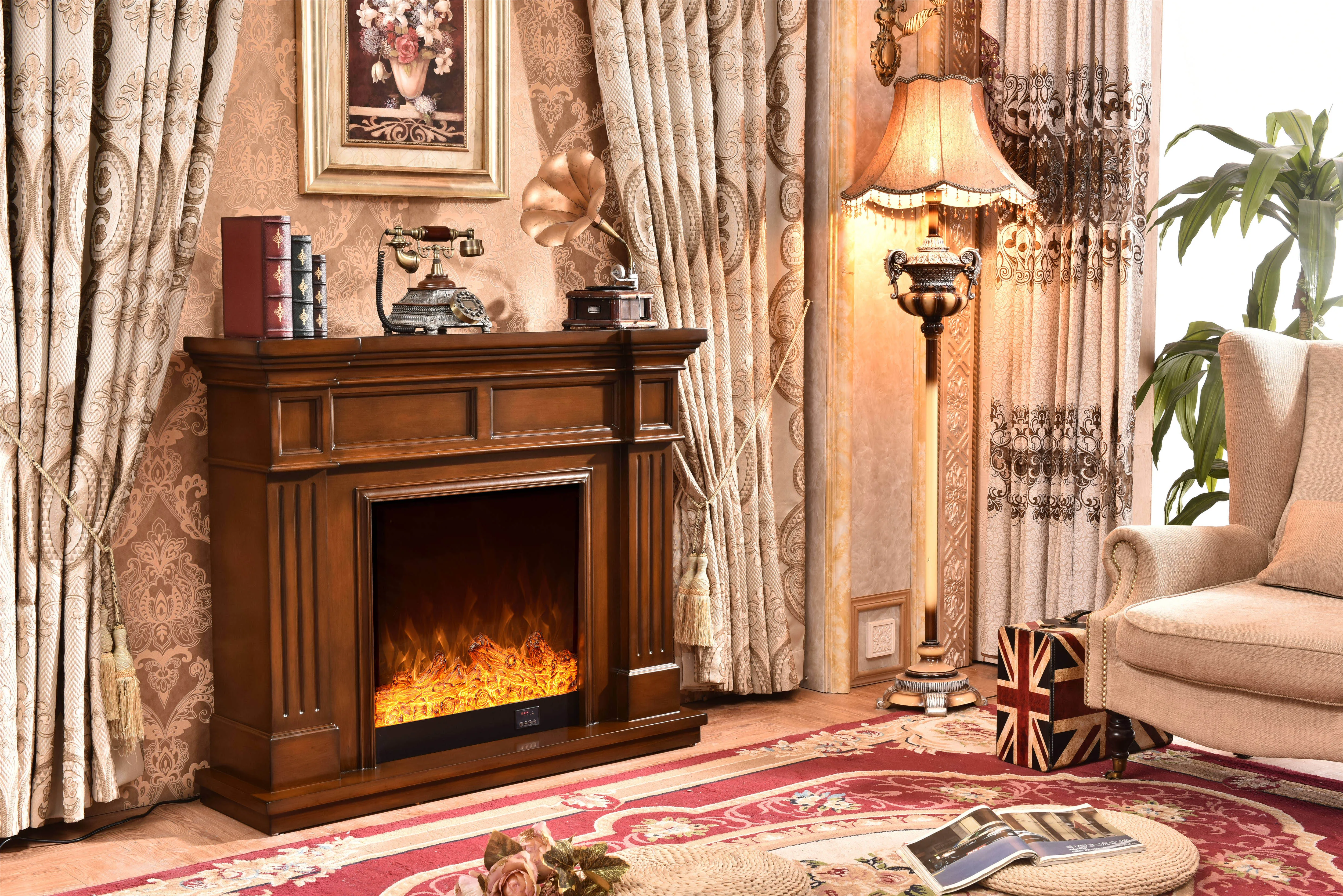  item 343 electric fireplace flame indoor luxury with mantel