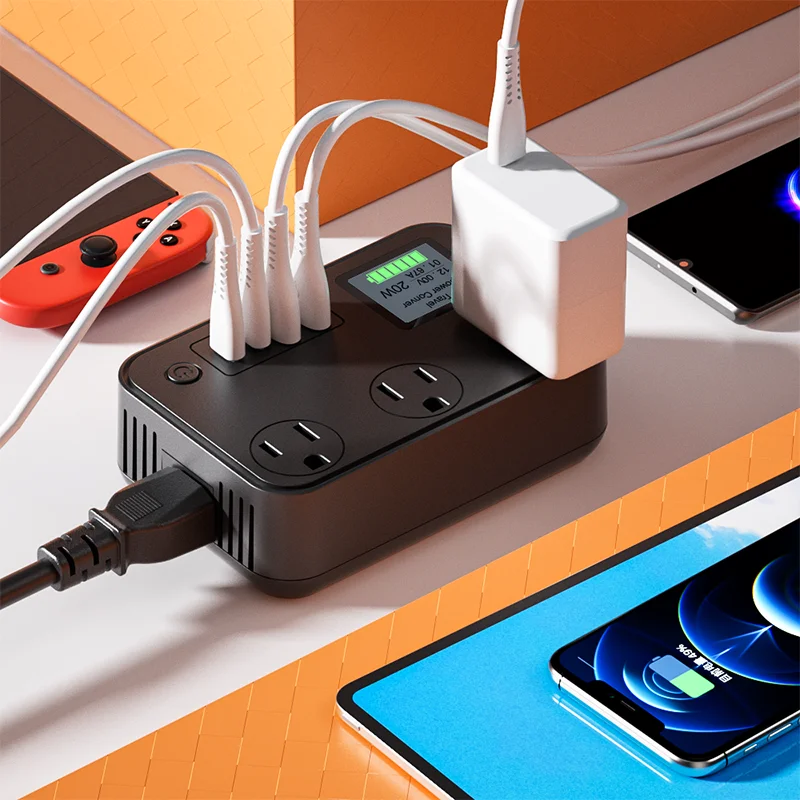 100V-220V Travel Converter 250W Travel Voltage Converter for curlers Power Plugs with 3 USB 1Type-c Charging Ports and 3 AC Plug