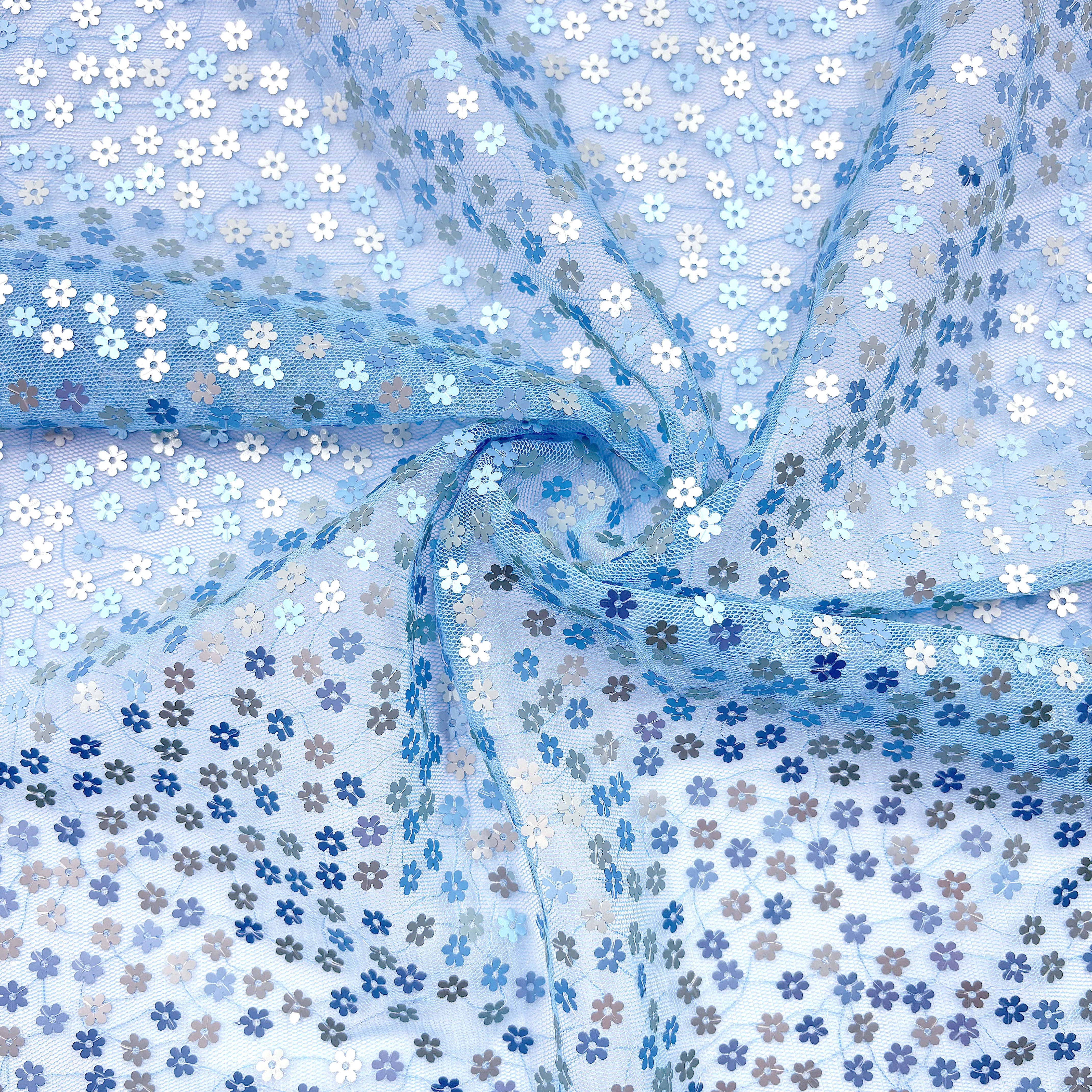 Mesh fabric 100% polyester light color sequin embroidery fabric for wedding cloth