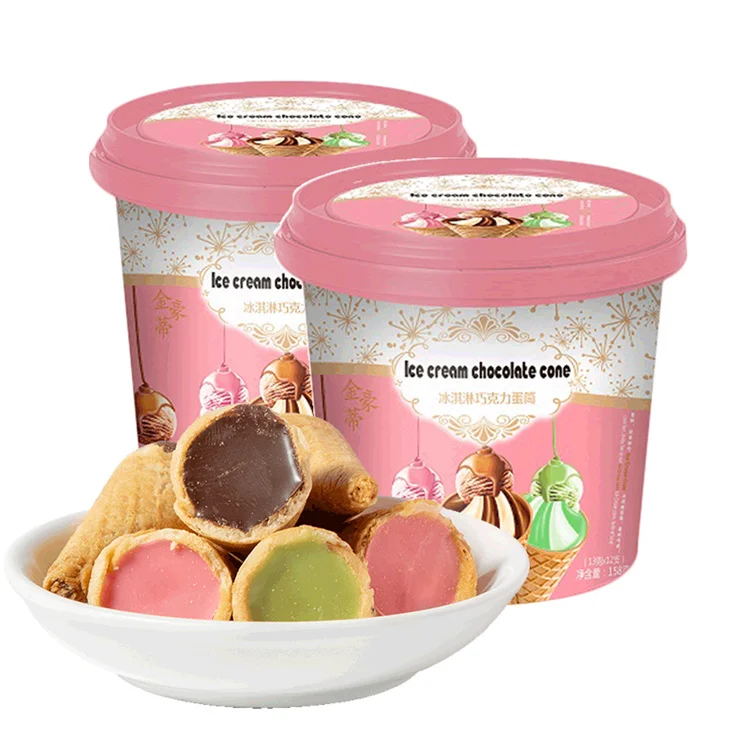 The Fine Quality 158g Barreled Biscuits Snack Wholesale Mini Ice Cream Cone Chocolate
