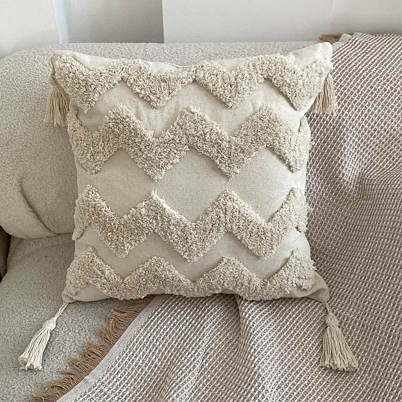 Wholesale Custom Printing Morocco Jacquard Cushion Covers Luxury Nude Color Tassel Fringe for Home Sofa Decorative Cushion Cover
