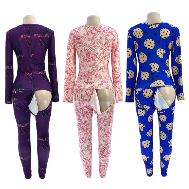 Custom plus size sexy p valley onesie wap onesie with butt flap long sleeve onesie for women with butt flap