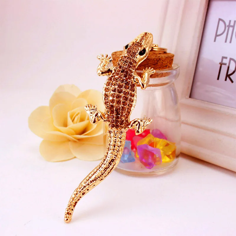 Environmental Protection Metal Zinc Alloy Gold Plated Animal Crocodile Gator Pendant KeyChain With Key Ring