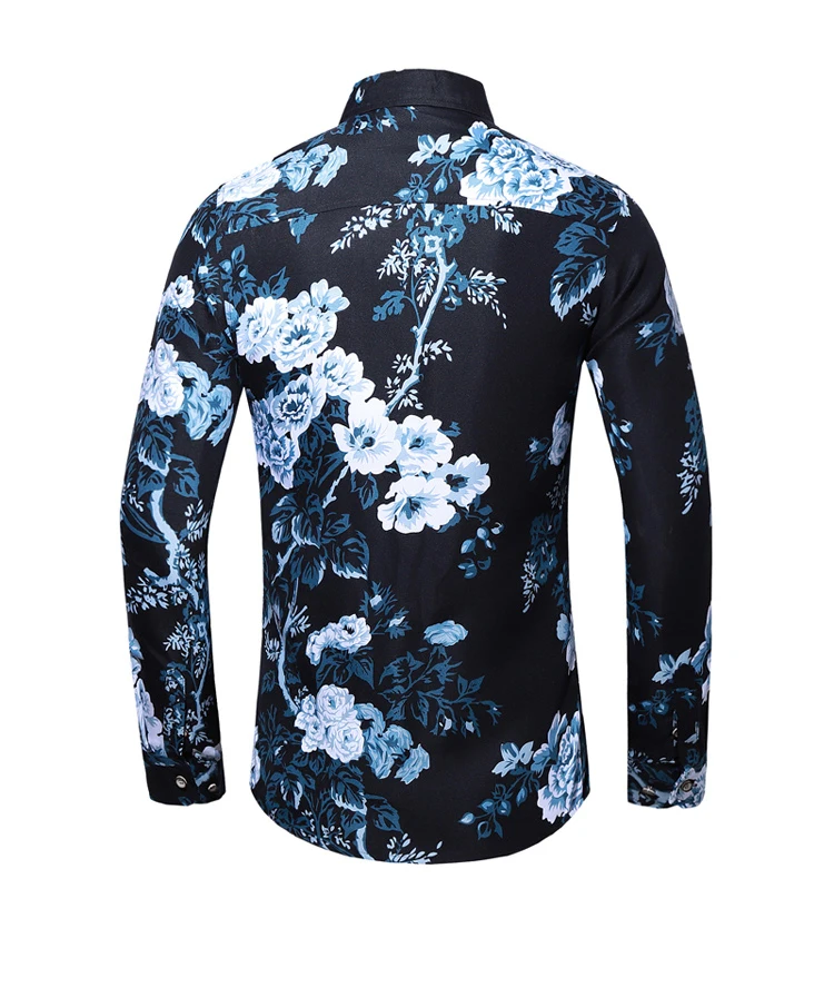 2021New Arrival Autumn Men Dress Shirts Fashion Chinese Style Floral Long Sleeve Shirt
