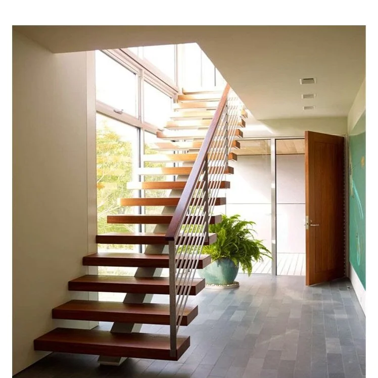 Guangzhou factory prefabricated modern luxury indoor metal stairs customized mono stringer straight staircase design