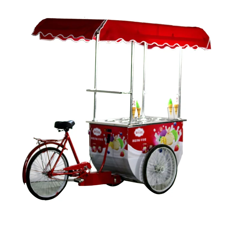 Front Loading Motorized Ice Cream Bike Gelato Three Wheel Bicycle With Chest Freezer For Sale