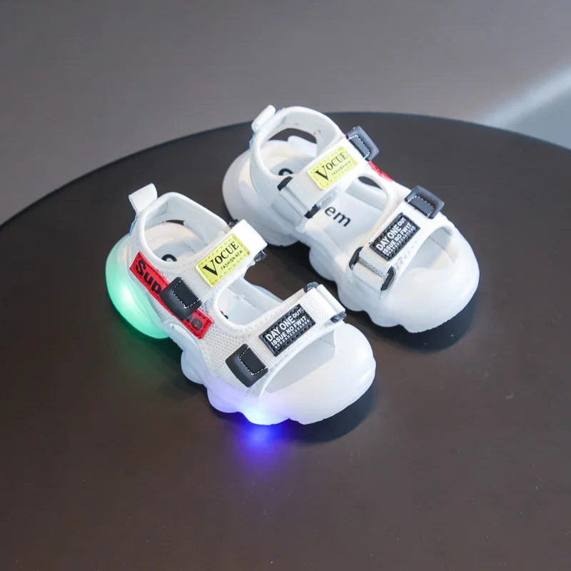 Hot selling 3 colors LED kids children sandals summer toddler shoes