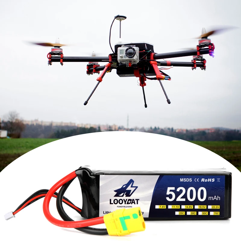 LOOYBAT 5200mAh 8000mAh 10000mAh Big Capacity Lipo Battery RC 11.1V 22.2V 3S/4S/6S Agricultural Drone Battery 25C/50C Rate