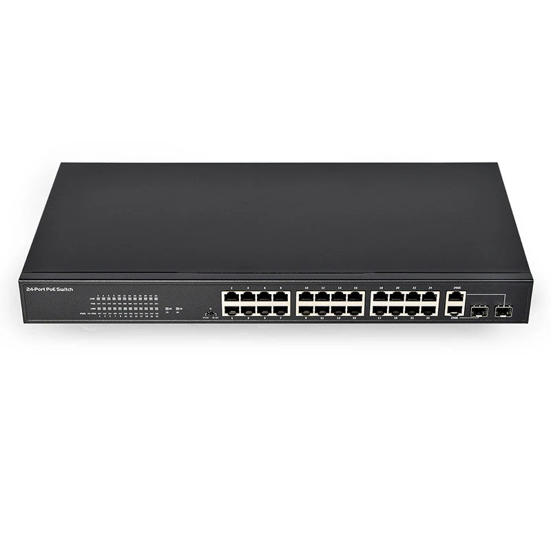 24 Channel POE Network Switch 24-Port 10/100Mbps+2 Gigabit TP/SFP Combo PoE Switch for Office Building