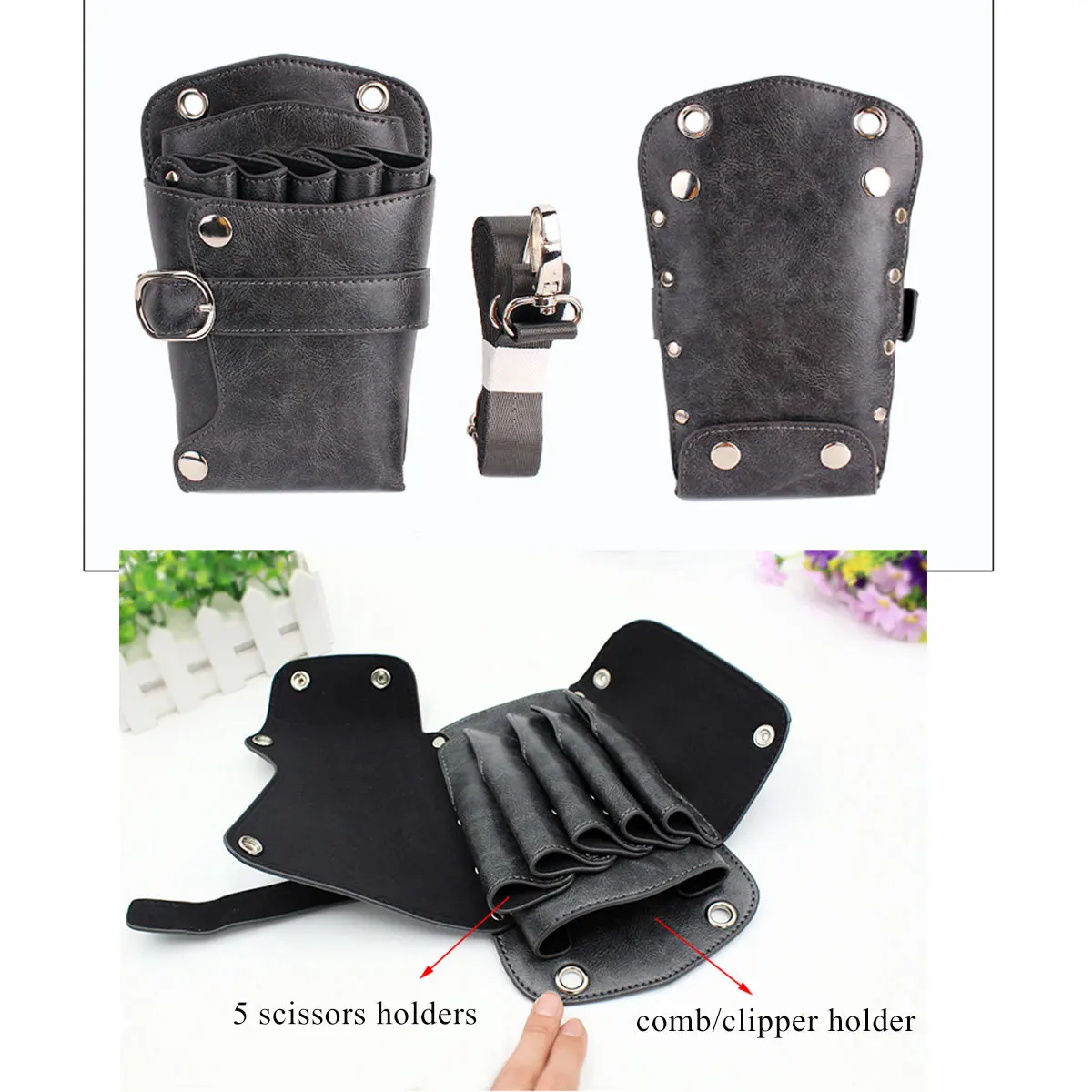 Personalized Black Barber Saloon Hairdressing Scissor and Comb Holster Waist Pouch Bag Scissors Holster