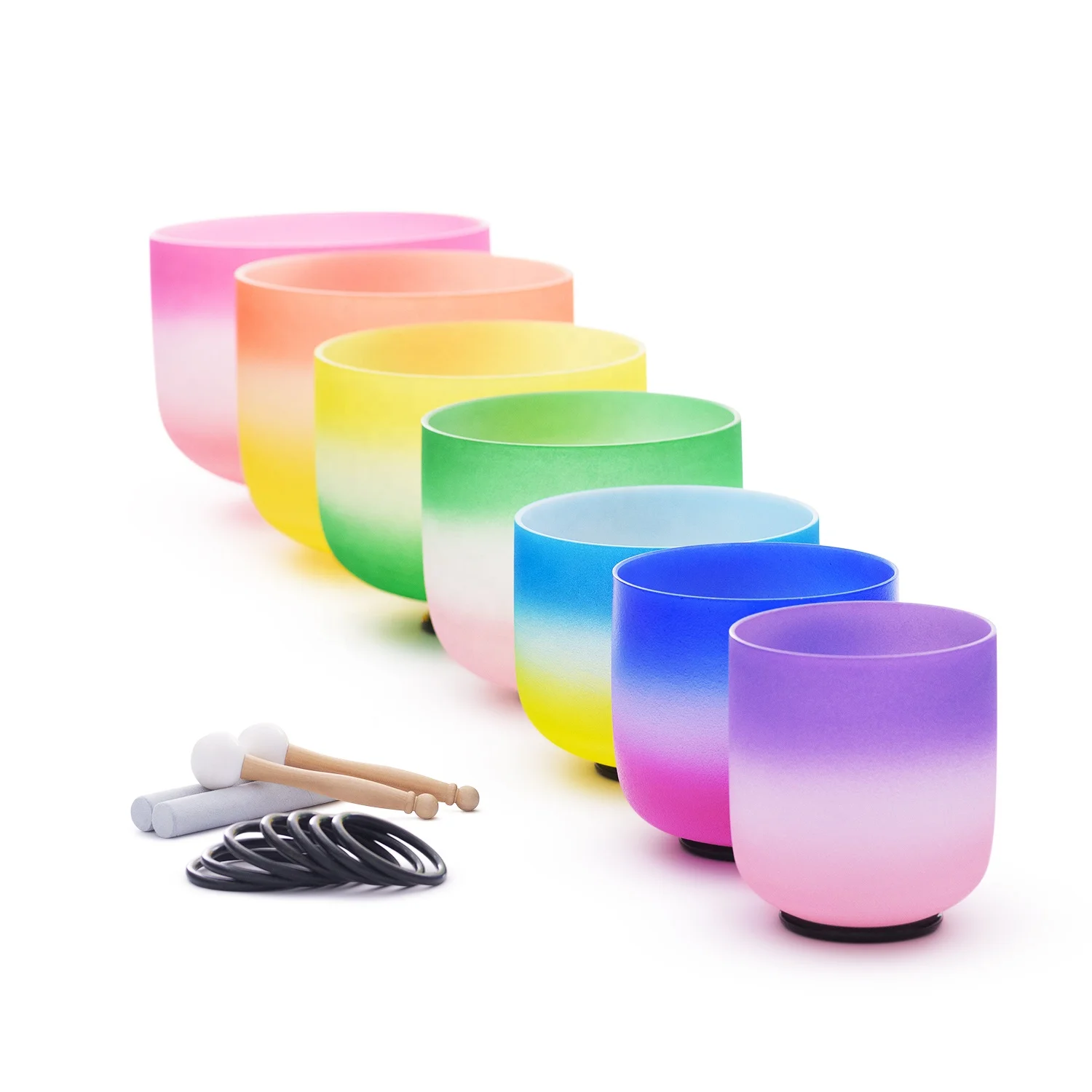 KVKA Chakra Quartz Frosted Crystal Singing Bowl Rainbow Colored Free Shipping