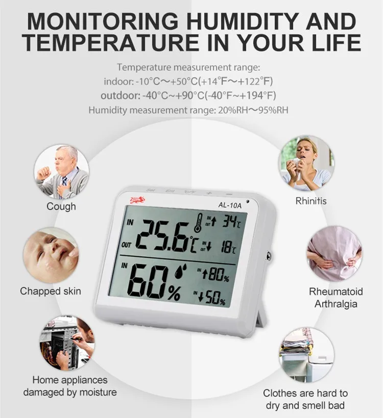 Home Dual Mode Indoor/Outdoor Digital Thermometer High Accuracy Hygrometer For Baby Room With LCD Display & Value Alarm Function