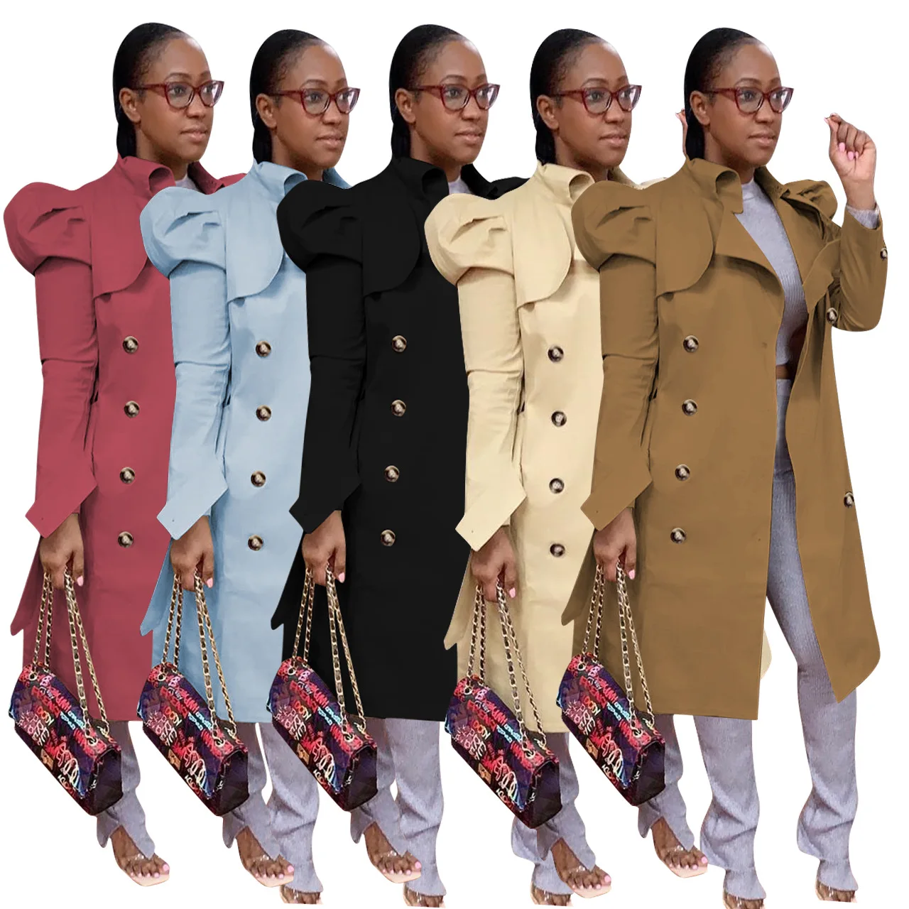 
Fashion Solid Petal Long Sleeve Button Women Jackets And Coats 2020 Winter Trench Coat For Women Ladies Trendy 