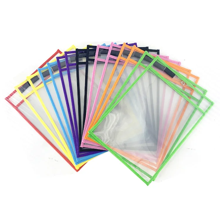 Office Supplies 10x14 Inches Multi-Colors Reusable PVC Dry Erase Pocket