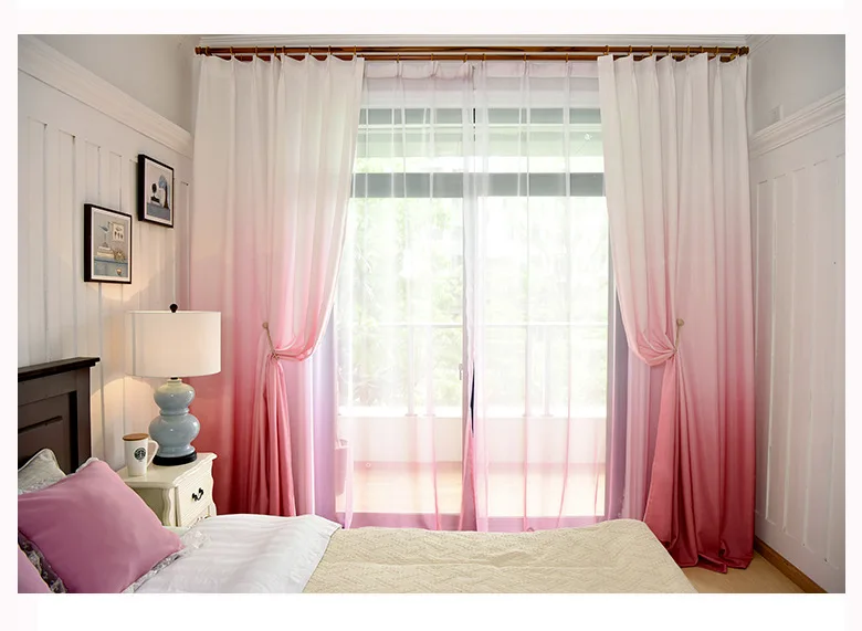 American Europe Solid Sheer Blue Voile Gradient Curtain for Living room Tulle Fabric Grey Window Curtain Panels