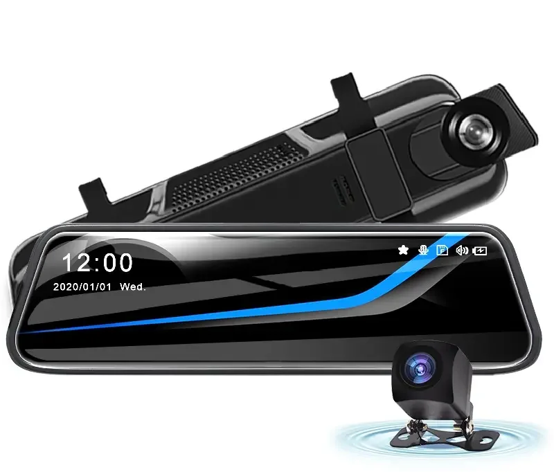 10 inch Touch Screen Car Camera Dashcam Dvr Dual Lens Rear View Mirror Car Black Box Ai Dashcam Camera Driving Recorder