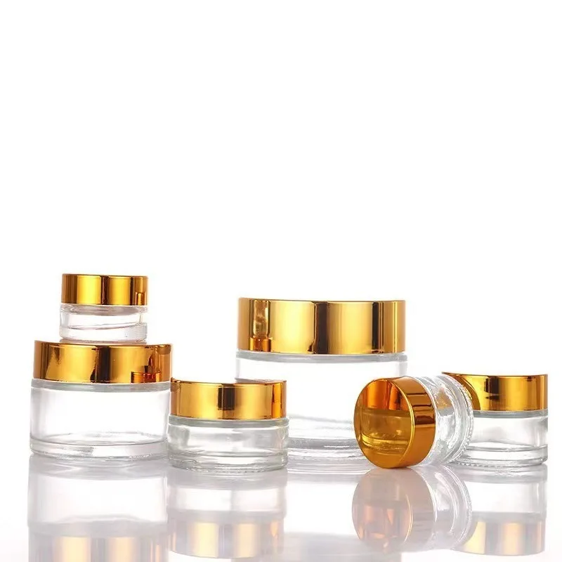 1oz 5g 10g 15g 20g 30g 50g 80g 100 Ml Clear Glass Cosmetic Jars With Black Gold Lids for Face Eye Skincare Cream