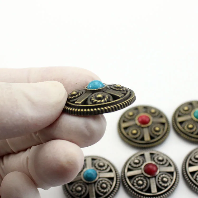 25mm Turquoise Round Leather Buckle Turquoise Metal Buckle Conchos Button Decorative Buckles for DIY Craft