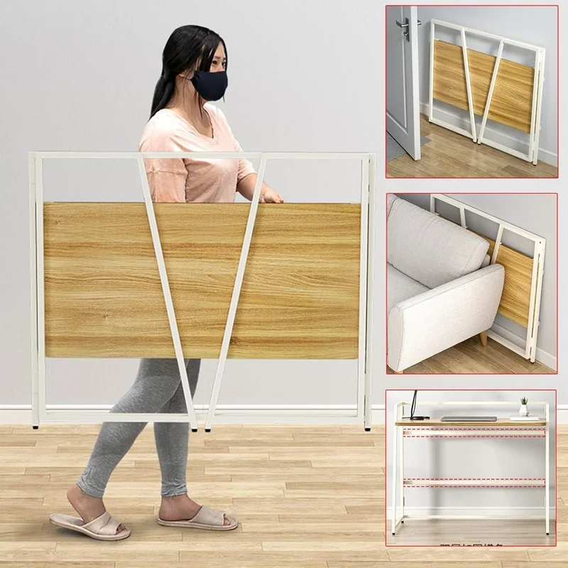 NEW DESIGN NO ASSEMBLY FOLDING DESKS COMPUTER TABLE WITH GUARDRAIL FOR HOME OFFICE