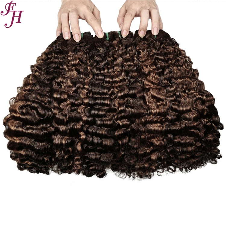 FH factory sale P4/27 burmese curl cabelos human hair pixie curl  vietnamese human hair highlight  burmese curly hair bundles
