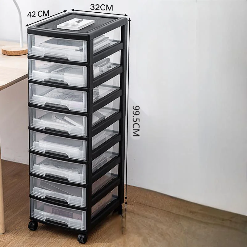 29720 8 Tier Modern Office Storage Boxes plastic household storage drawer cabinet Black Crafts Storage Drawer Carts with Pulley