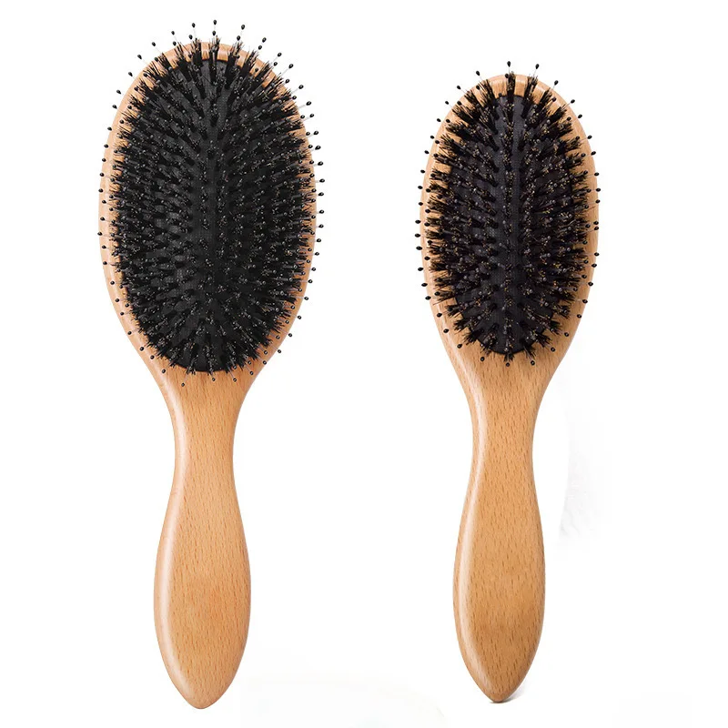 
Eco-Friendly Natural Beech Wood Bristle Hair Brush Relieve Hair Damage Hair Detangling Brush less dandruff 