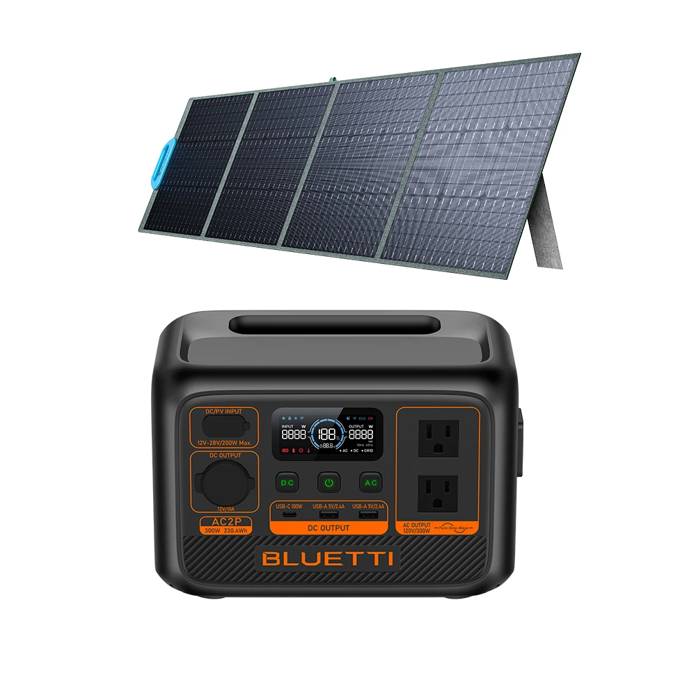 Bluetti New Products AC2P 230Wh 300w Power Generator  Power Bank 60000mah With Solar Panel PV120 Solar System