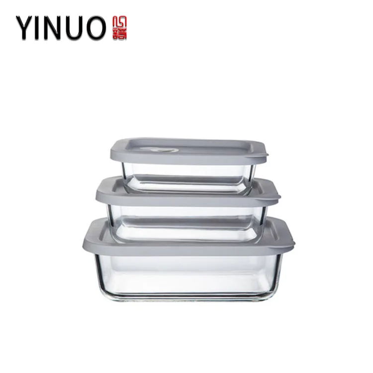 
Silicone Cover Airtight Food Delivery Container Glass Produce Saver Food Container 