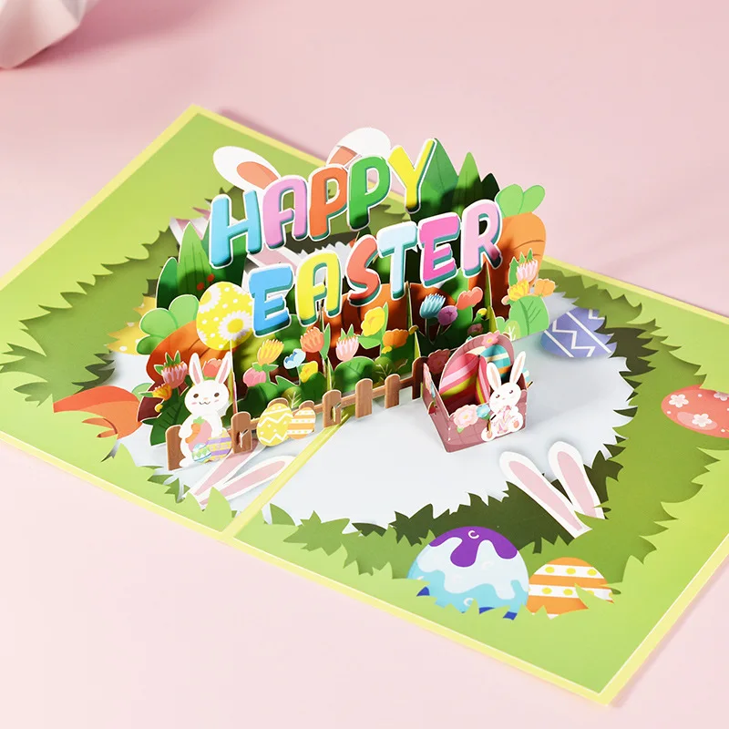 Luxury Creative Funny Manufacturer Rabbit Easter Printing Paper 3D Pop Up Greeting Card