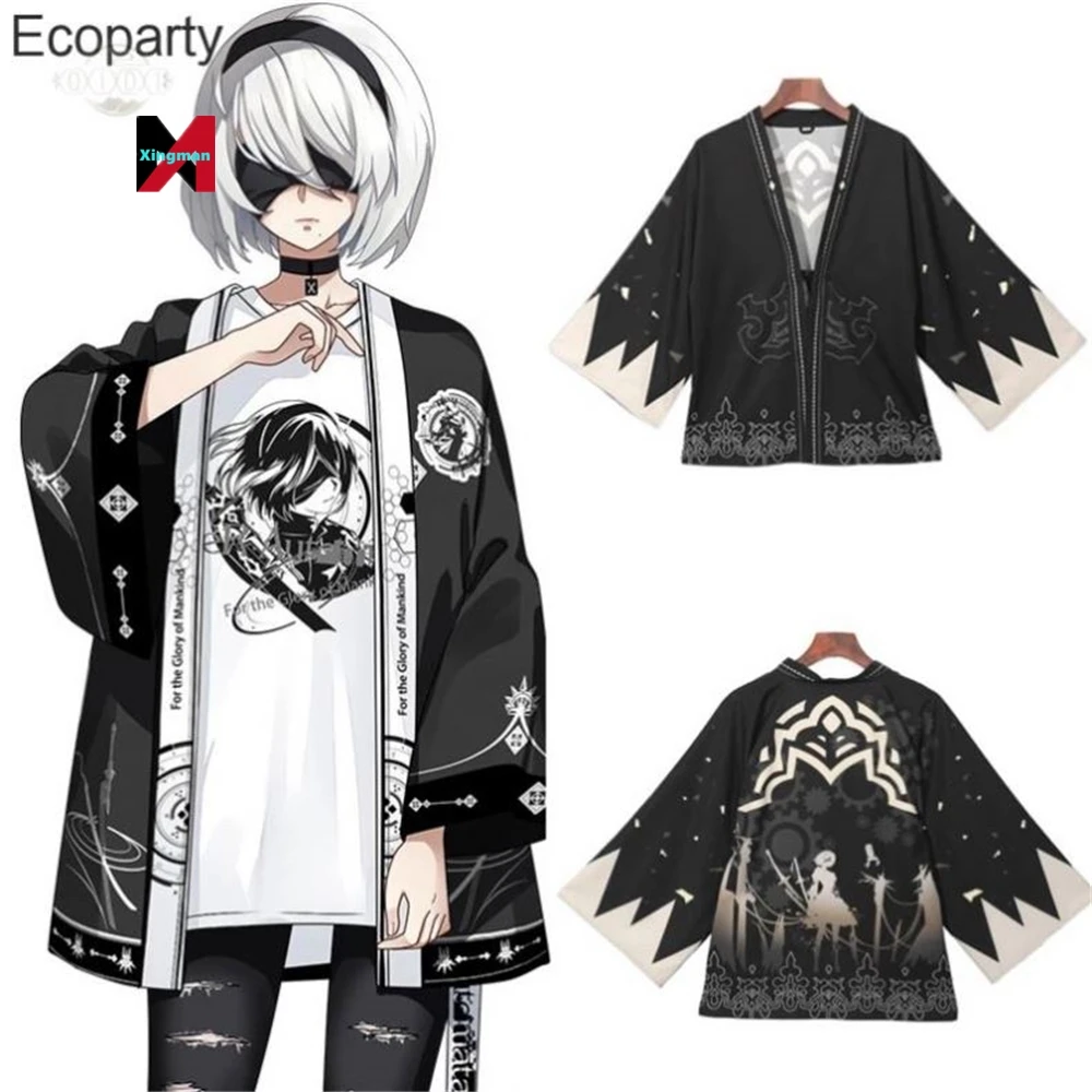 Костюм для косплея Nier Automata Yorha 2b, летнее японское кимоно из аниме, хаори, кардиган для мужчин и женщин, повседневное тонкое пальто с полурукавами