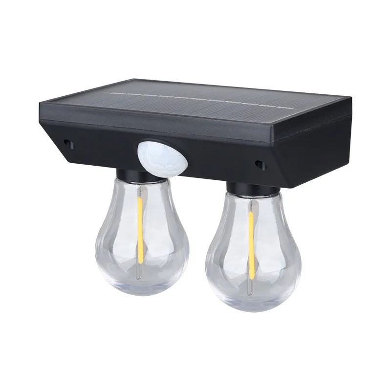 New Outdoor Ip65 Waterproof Garden Human Body Induction Wall Lamp Solar Led Tungsten Filament 2 Bulbs Lamp Light