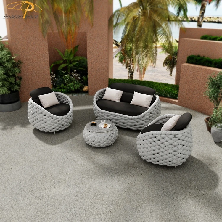 Modern Luxury Wicker Rope Garden Set Outdoor Rattan Sofa Outdoor Patio Furniture Metal Garden Sofas Aluminum Garden Furniture
