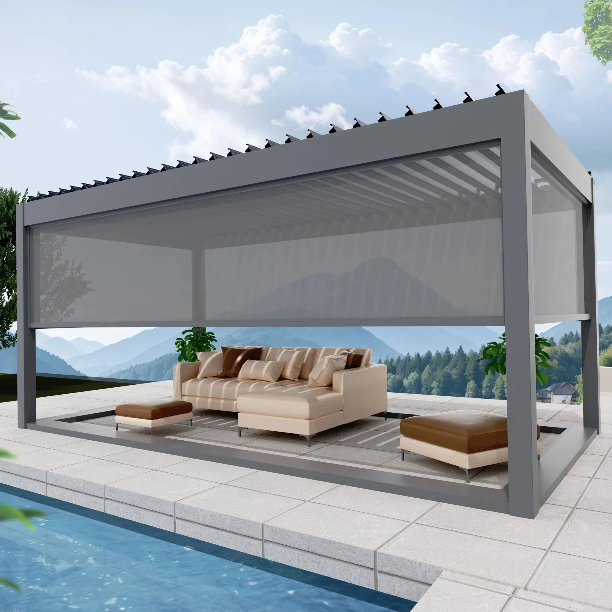 YOUYA New 4x8 Luxury Retractable Villi Solar Pergola Aluminium Outdoor for Garden Aluminum Nature Pressure Treated Wood Type