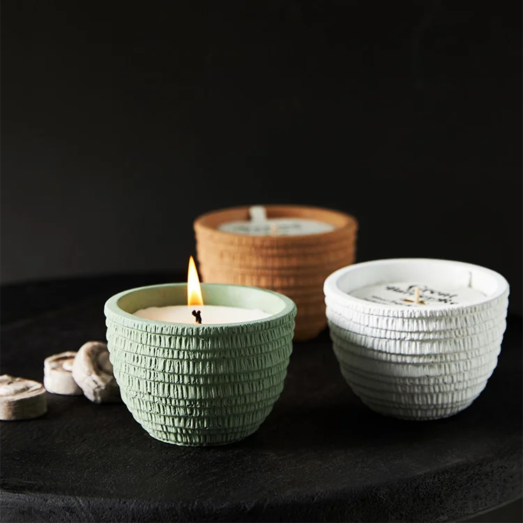 Hot sale matte embossed scented candle gift home decor ceramic candle container cement wholesale candle vessels