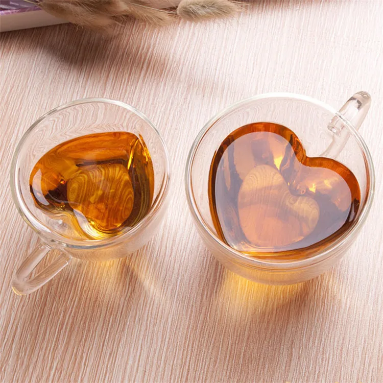 Love Double Wall Resistant Tea Beer Glasses Couple Cups Lemon Juice Cup Heart Shaped Glass coffee Mug