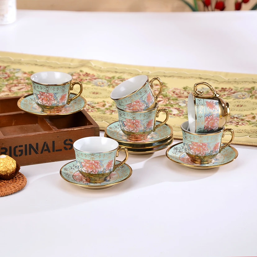 Delicate Bone China Coffee Cup Set European Vintage Tea Cup Tea Kettle Saucer Ceramic Gift box tea set